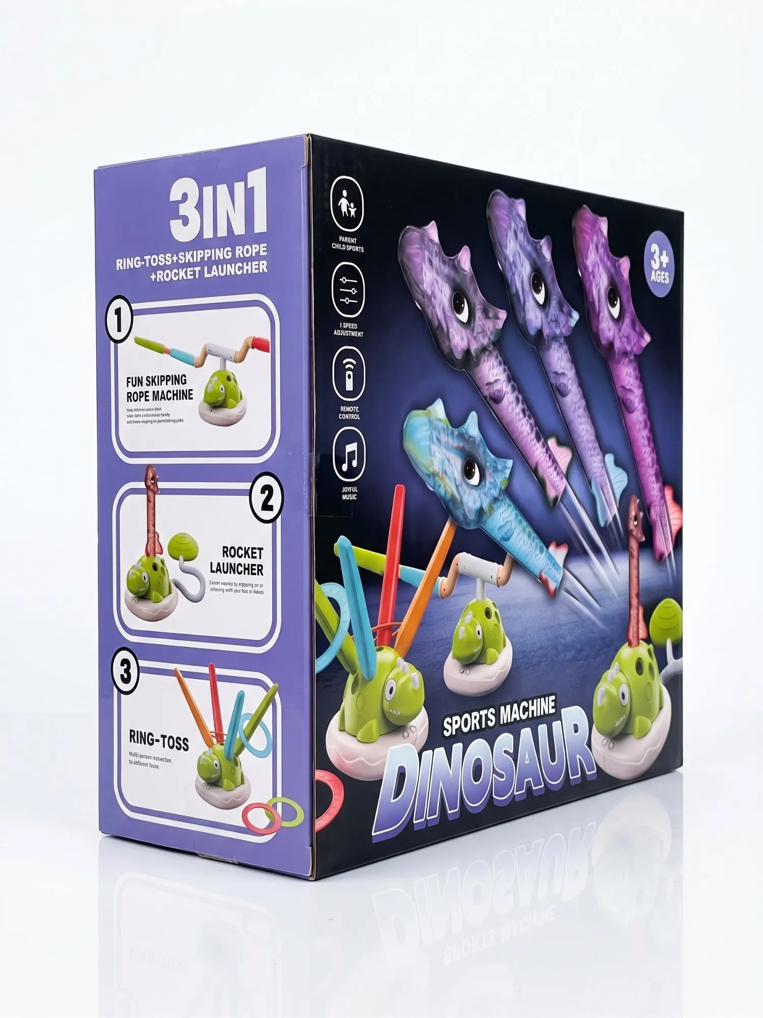 3-in-1 Dinosaur Sports Machine β Skipping Rope, Rocket Launcher & Ring Toss
