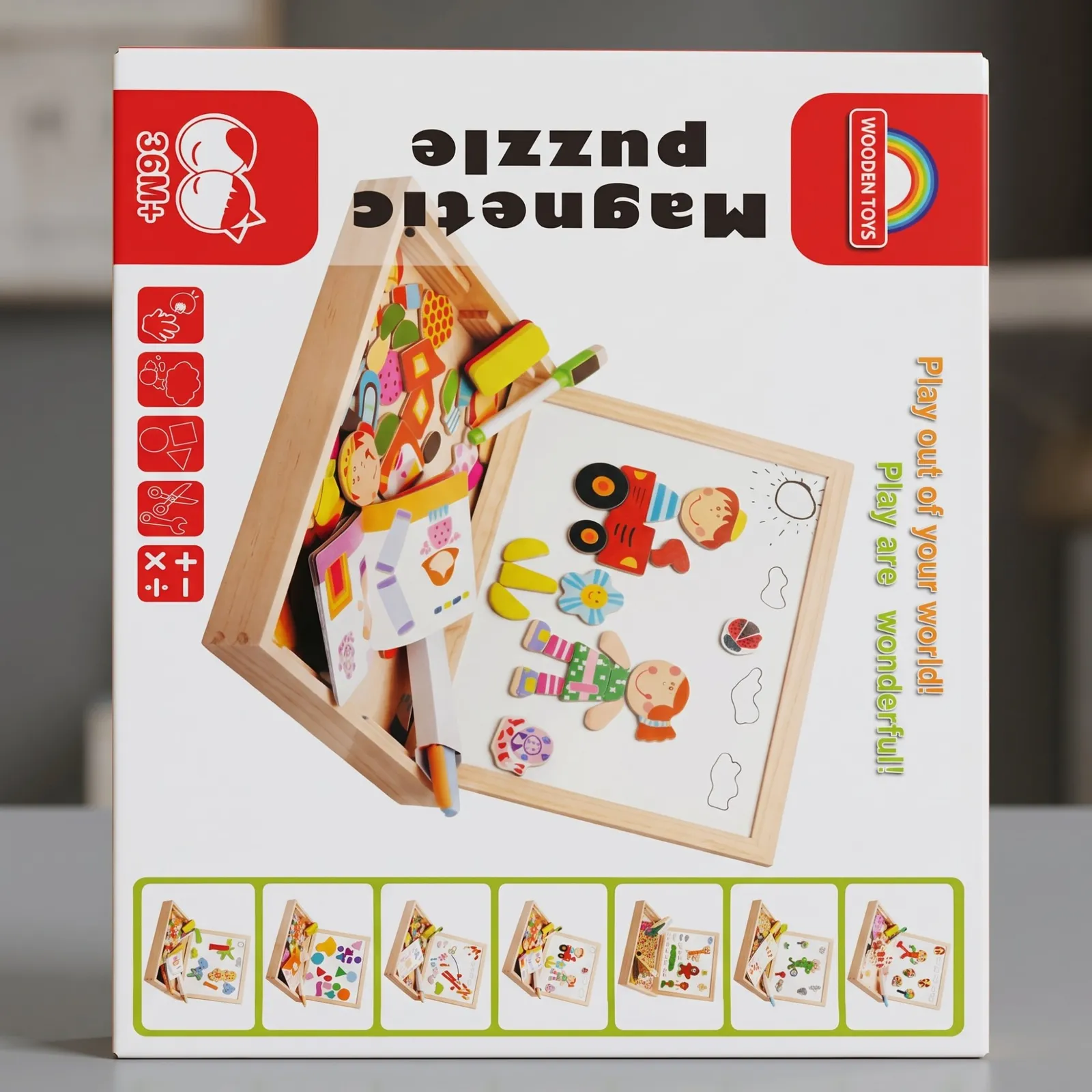 Wooden Magnetic Puzzle & Drawing Board Box